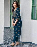 Viscose Rayon Foil Print Straight 3 Piece Kurta Set