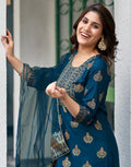 Viscose Rayon Foil Print Straight 3 Piece Kurta Set
