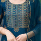 Teal Blue Silk Printed Round Neck 3/4 Sleeve Straight Kurta Set With Pant & Dupatta