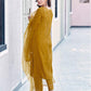 Mustard Yellow Silk Plain Sweetheart Neck 3/4 Sleeve Straight Kurta Set With Pant & Dupatta