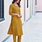 Mustard Yellow Silk Plain Sweetheart Neck 3/4 Sleeve Straight Kurta Set With Pant & Dupatta