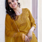 Mustard Yellow Silk Plain Sweetheart Neck 3/4 Sleeve Straight Kurta Set With Pant & Dupatta