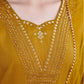 Mustard Yellow Silk Plain Sweetheart Neck 3/4 Sleeve Straight Kurta Set With Pant & Dupatta