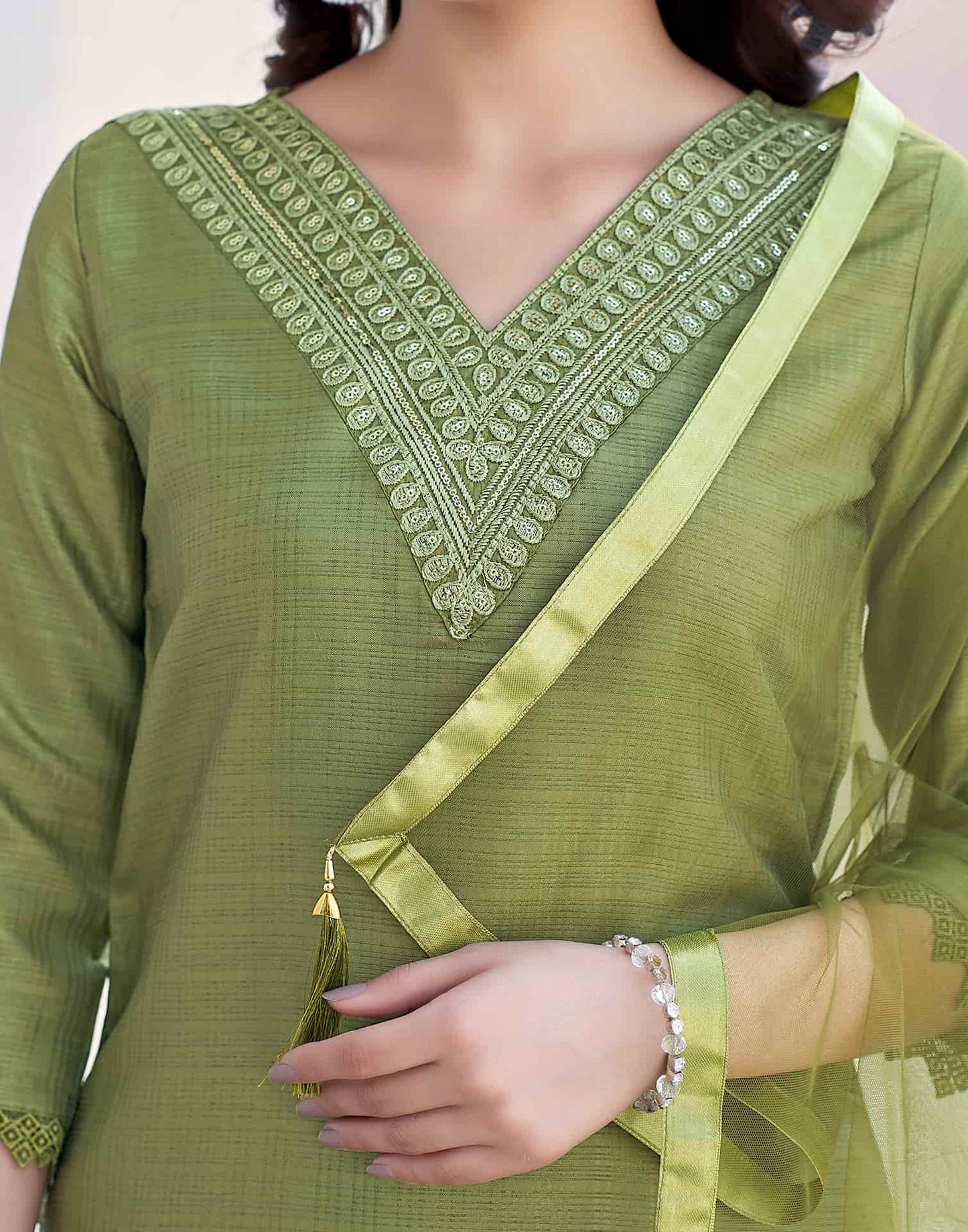 Silk Blend Sequence Embroidery Work and Lace Straight Kurta with Pant & Dupatta