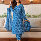 Light Blue Silk Printed V Neck 3/4 Sleeve Straight Kurta Set With Pant & Dupatta