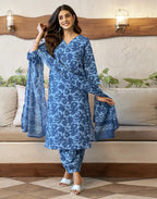 Cotton Blend Printed Straight 3 Piece Kurta Set