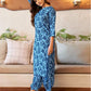 Light Blue Silk Printed V Neck 3/4 Sleeve Straight Kurta Set With Pant & Dupatta