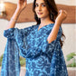 Light Blue Silk Printed V Neck 3/4 Sleeve Straight Kurta Set With Pant & Dupatta