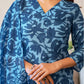 Light Blue Silk Printed V Neck 3/4 Sleeve Straight Kurta Set With Pant & Dupatta