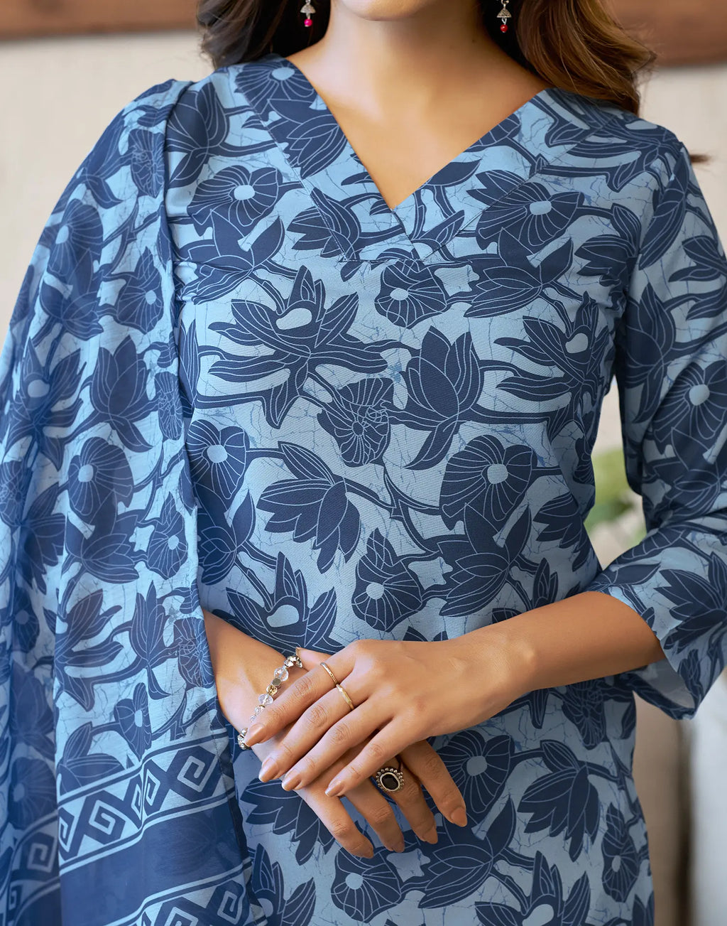 Cotton Blend Printed Straight 3 Piece Kurta Set