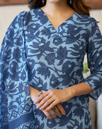 Cotton Blend Printed Straight 3 Piece Kurta Set