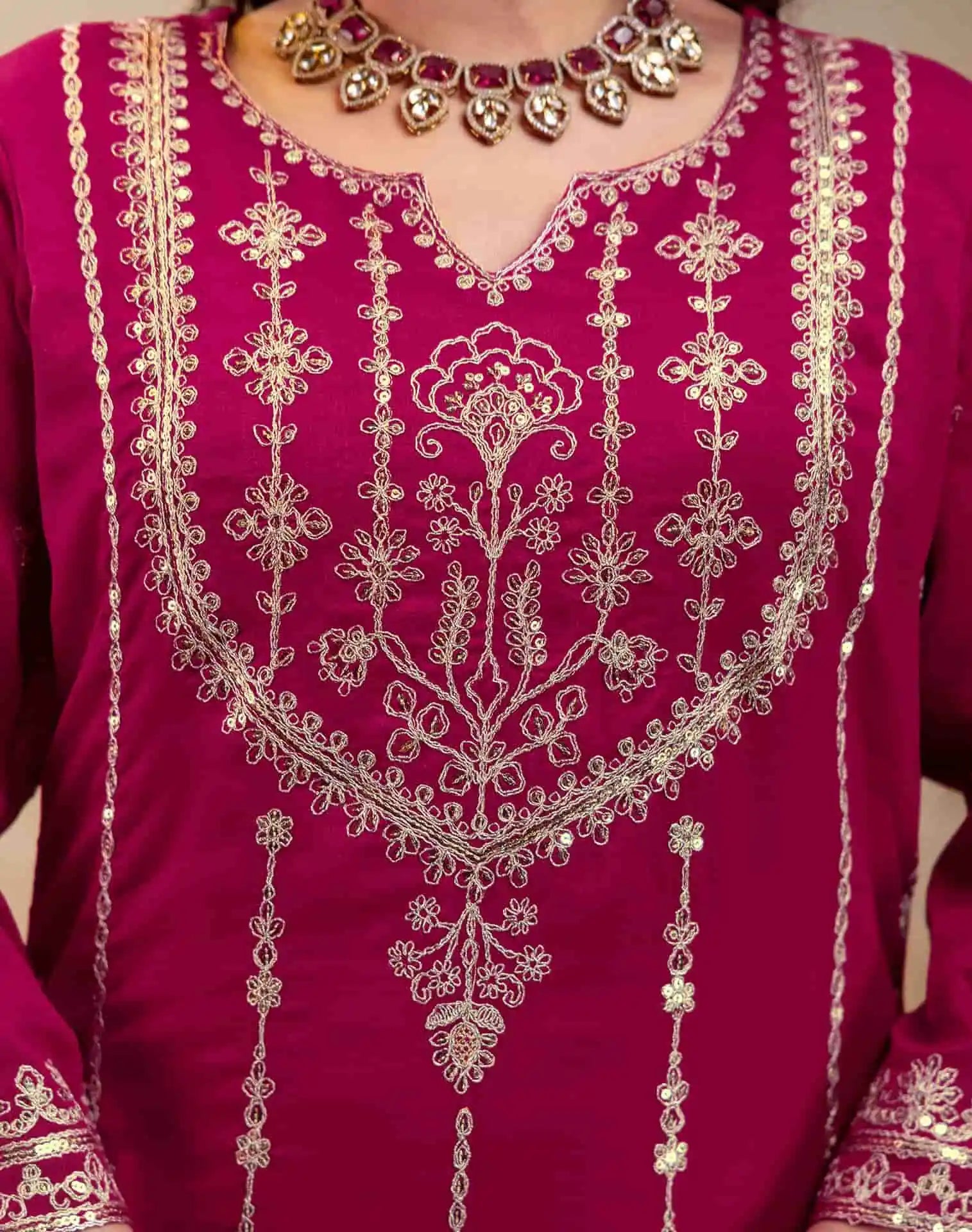 Pink Silk Embroidered Kurta Set with Pant & Dupatta