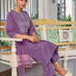 Dark Lavender Silk Plain V Neck 3/4 Sleeve Straight Kurta Set With Pant & Dupatta