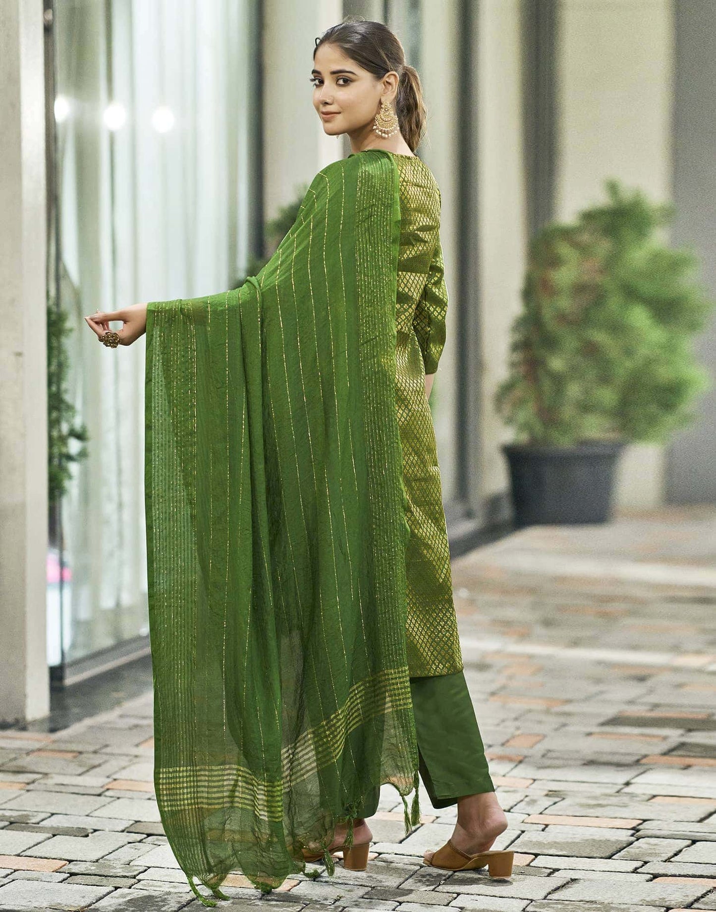Art Silk Woven Straight Kurta with Pant & Dupatta