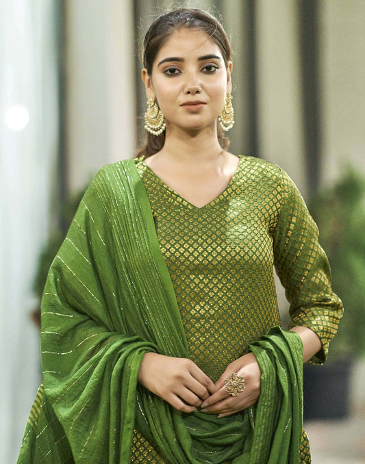 Art Silk Woven Straight Kurta with Pant & Dupatta