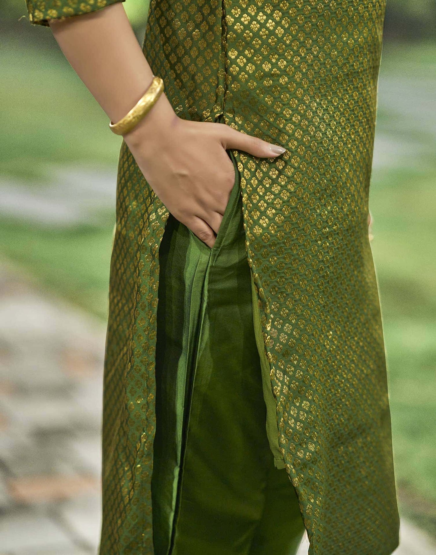 Art Silk Woven Straight Kurta with Pant & Dupatta