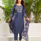 Silk Blend Embroidered Straight Kurta with Pant & Dupatta