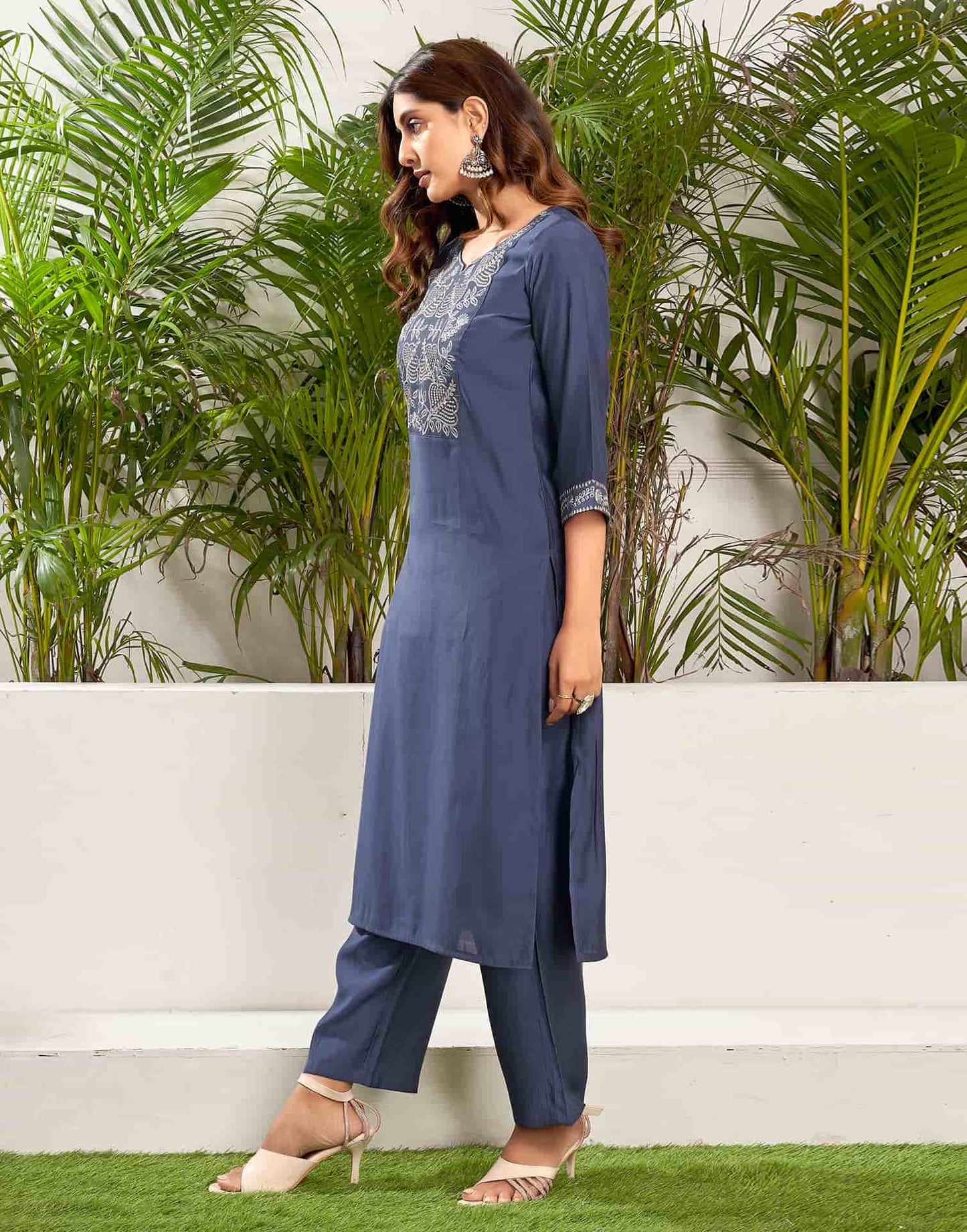 Silk Blend Embroidered Straight Kurta with Pant & Dupatta