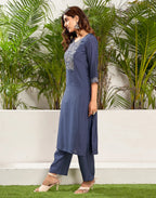 Silk Blend Embroidered Straight 3 Piece Kurta Set