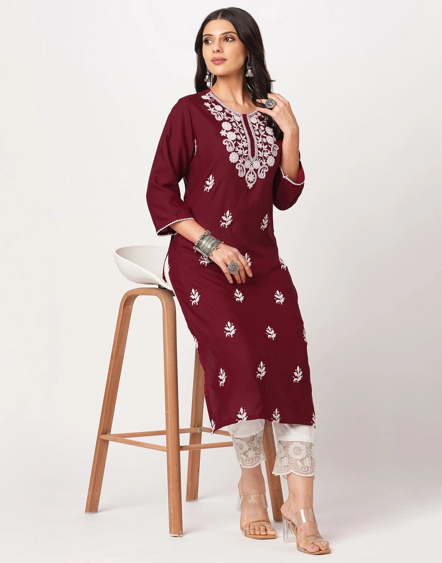 Cotton Embroidered Straight Kurti