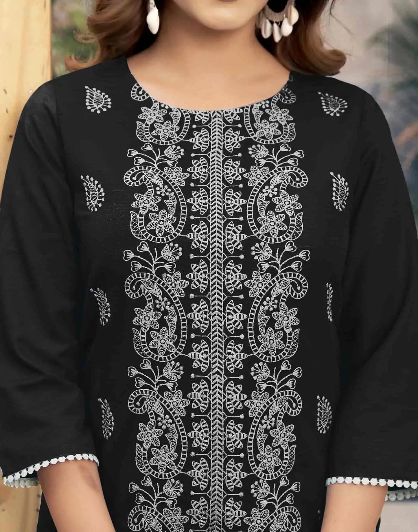 Rayon Embroidered Straight Kurti
