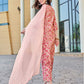 Light Pink Silk Floral Printed Round Neck 3/4 Sleeve Straight Kurta Set With Pant & Dupatta