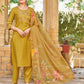 Silk Blend Embroidered Straight Kurta with Pant & Dupatta