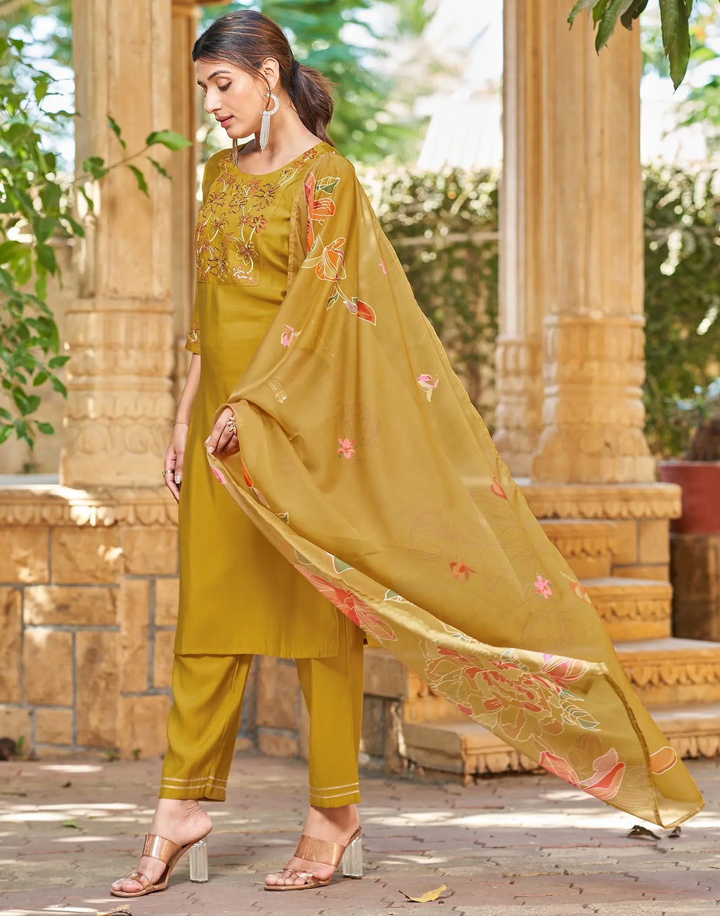 Silk Blend Embroidered Straight 3 Piece Kurta Set