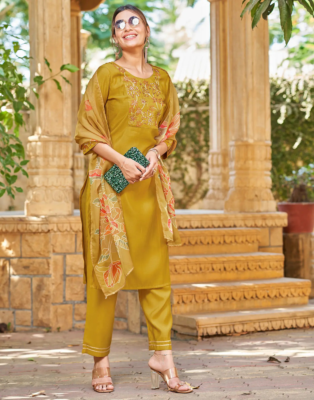 Silk Blend Embroidered Straight 3 Piece Kurta Set