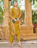 Silk Blend Embroidered Straight 3 Piece Kurta Set