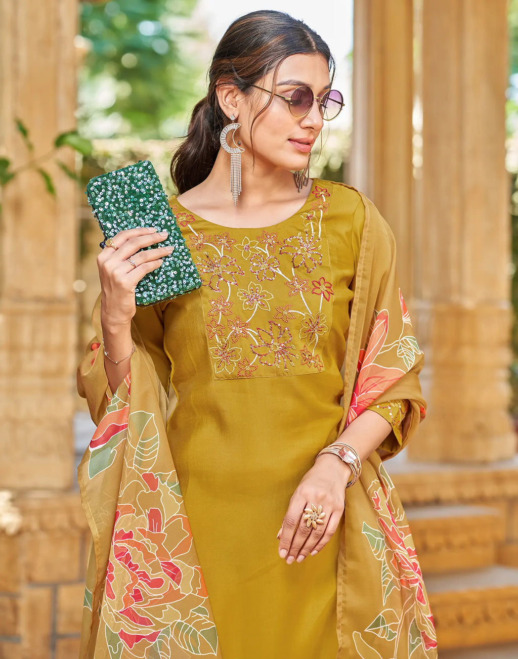 Silk Blend Embroidered Straight 3 Piece Kurta Set