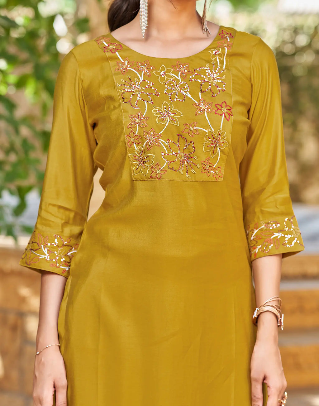 Silk Blend Embroidered Straight 3 Piece Kurta Set