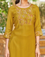 Silk Blend Embroidered Straight 3 Piece Kurta Set