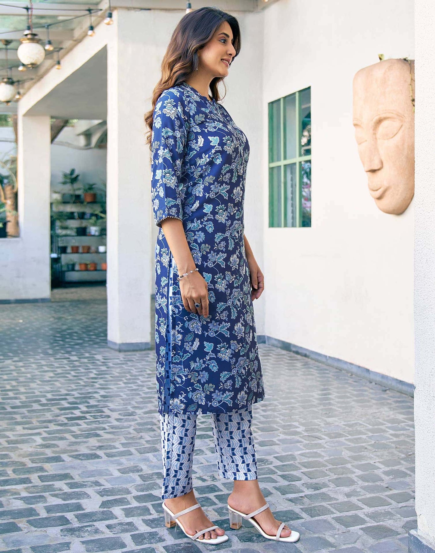 Rayon Floral Printed and Lace Straight Kurta with Pant & Dupatta