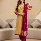Silk Straight Embroidery V-Neck Kurta with Pant & Dupatta