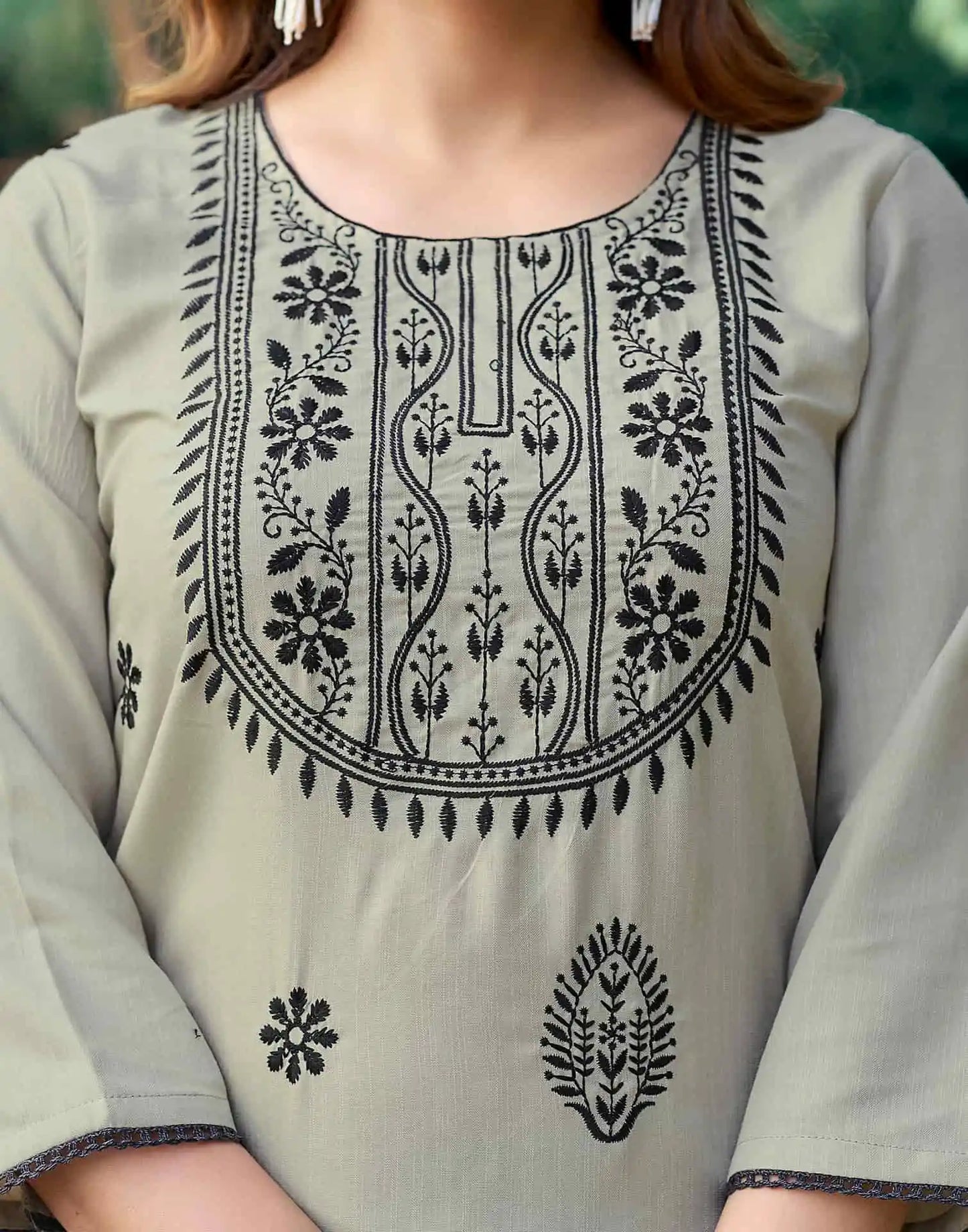 Cotton Embroidered Straight Kurti