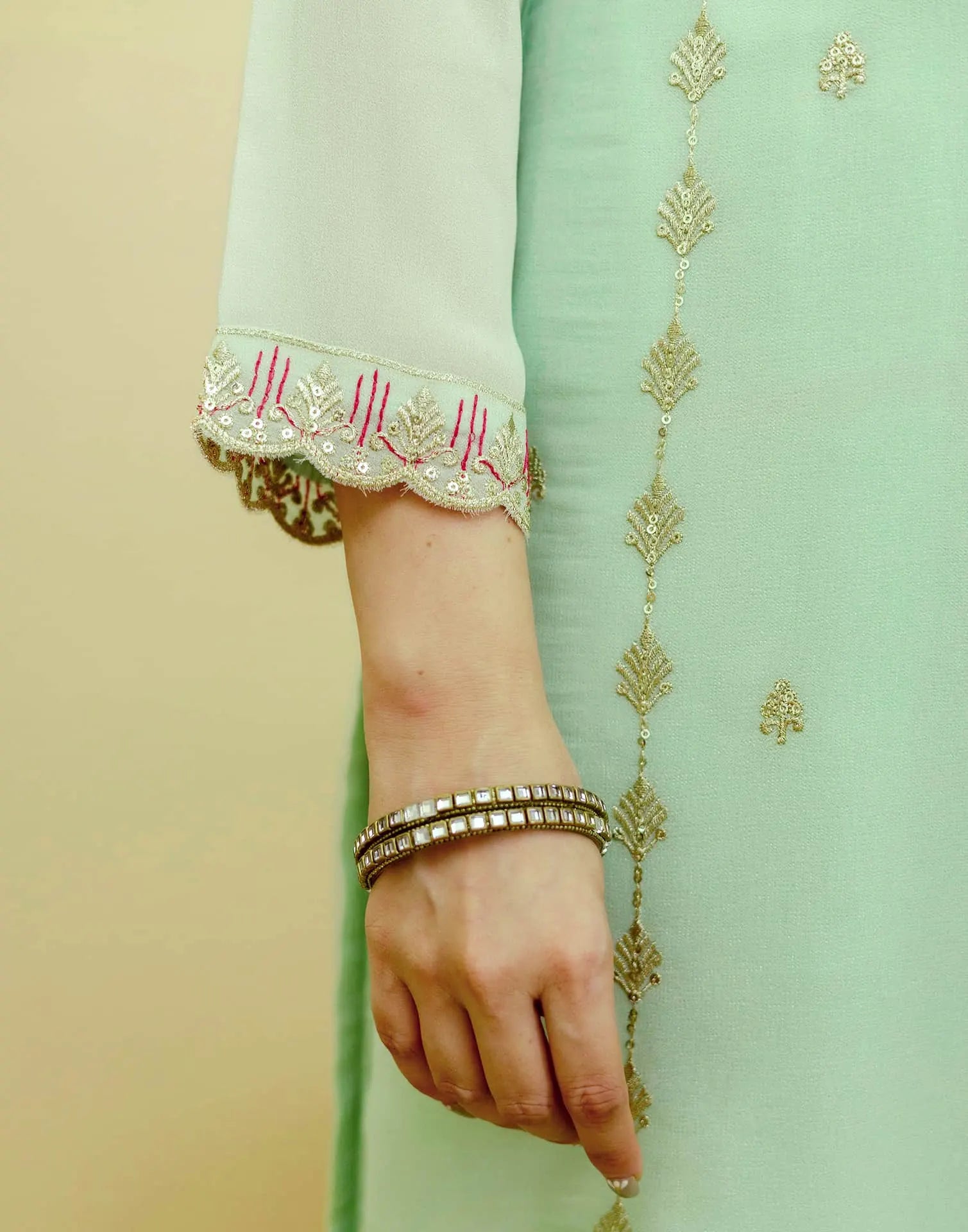 Green Georgette Embroidered Kurta Set with Pant & Dupatta