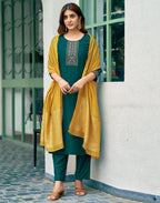 Poly Chinnon Embroidered Straight 3 Piece Kurta Set