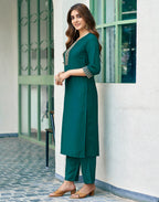 Poly Chinnon Embroidered Straight 3 Piece Kurta Set