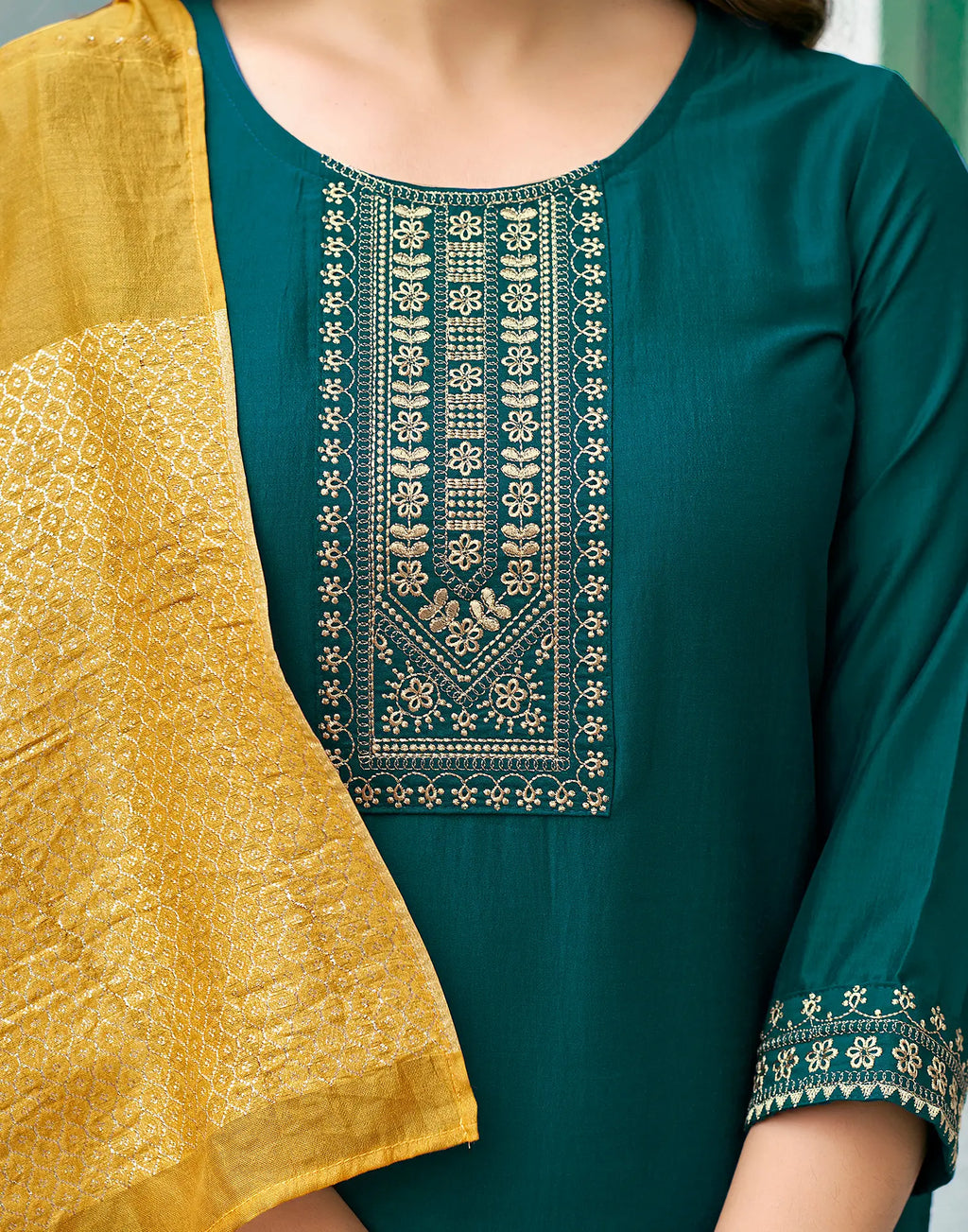 Poly Chinnon Embroidered Straight 3 Piece Kurta Set