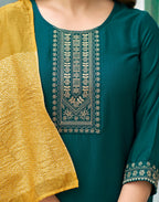 Poly Chinnon Embroidered Straight 3 Piece Kurta Set