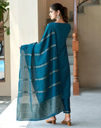Cotton Blend Embroidered Straight 3 Piece Kurta Set