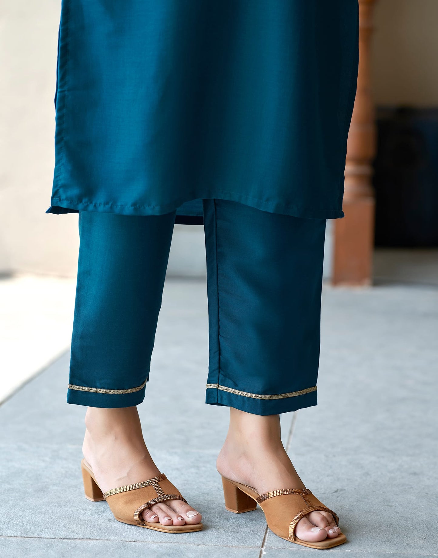 Cotton Blend Embroidery and Lace Straight Kurta with Pant & Dupatta