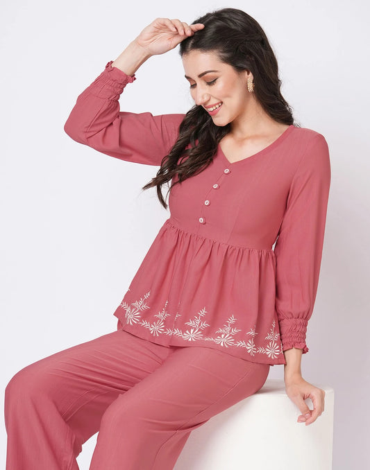 Lycra Printed V-Neck Co-ord Set