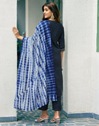 Cotton Blend Embroidered Straight 3 Piece Kurta Set