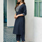 Cotton Blend Embroidered Straight Kurta with Pant & Dupatta