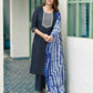 Cotton Blend Embroidered Straight Kurta with Pant & Dupatta