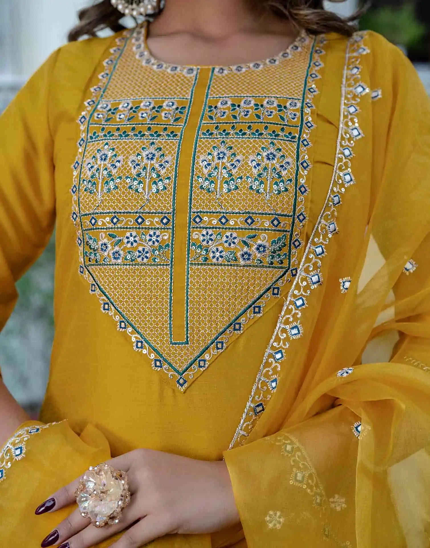 Yellow Silk Sequence Embroidered Straight Kurta Set with Pant and Dupatta – Elegant Wedding & Festive Wear for Women