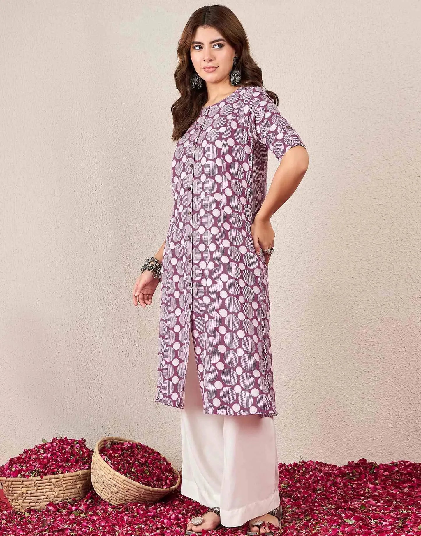Cotton Printed A-line Round Neck Kurti