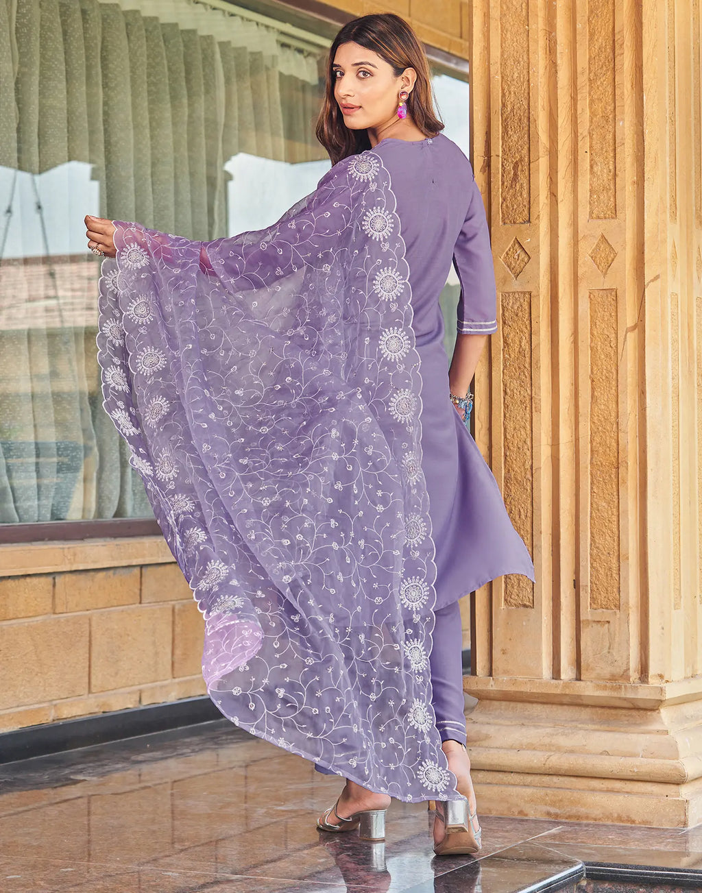 Cotton Blend Embroidered Straight 3 Piece Kurta Set